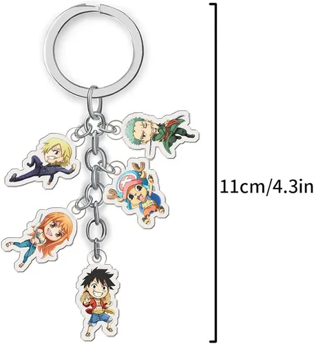 Vista 2 de Llavero de una pieza, figura de anime Roronoa Zoro Luffy llaveros de anime con patrón de doble cara