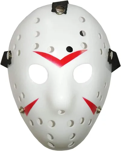 Vista 3 de TIHOOD Máscara de Jason, 3 piezas, cosplay, Halloween, fiesta de máscaras, máscara de terror, Navidad para hombres y adultos (negro, blanco, gris)