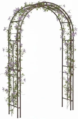 Vista 9 de Estructura de arco de jardín al aire libre de metal de Plow & Hearth, de 84 pulgadas de alto, entramado de celosía de hierro para plantas Rojo