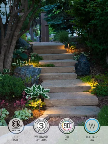 Vista 3 de LEONLITE Luz LED de camino de paisaje de bajo voltaje, 3 W 12-24 V CA/CC, iluminación de camino con cable, luz exterior para césped de patio, ETL
