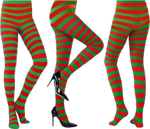 Vista 3 de 3 Pairs Striped Valentine's Day Striped Tights Full Length Tights Thigh High Stocking for Costume Accessory