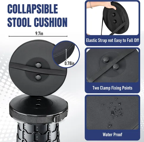 Vista 4 de Taburete plegable con cojín, taburete plegable portátil, negro