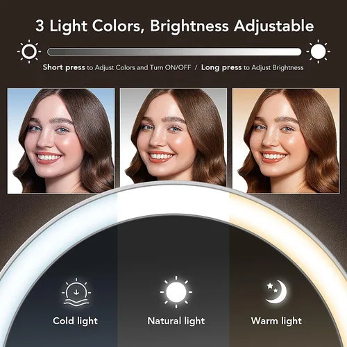Vista 4 de LitBear Espejo de maquillaje de viaje con luz, espejo de aumento recargable de doble cara 10X/1X, espejo de belleza iluminado portátil, iluminación