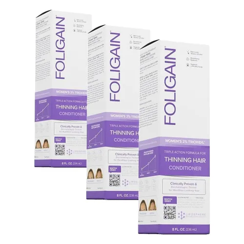 Vista 5 de Foligain Acondicionador de triple acción para adelgazar el cabello, acondicionador voluminizador para mujeres, 8 onzas líquidas.