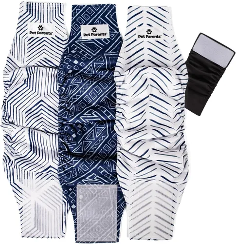 Vista 21 de Pet Parents - Bandas abdominales y extensores lavables prémium para perros machos - Pañales para perros machos - Paquete de 3 - Color: negro