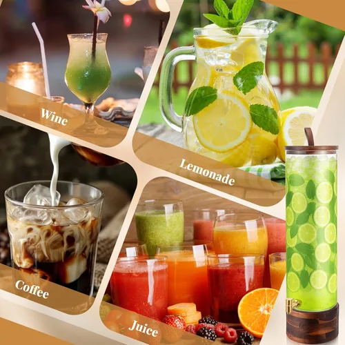 Vista 4 de FillTouch Paquete de 1 dispensador de bebidas de vidrio de 5 galones con soporte y tapa de madera de acacia, grifo de acero inoxidable, dispensador