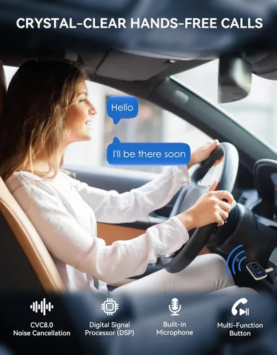 Vista 4 de Receptor Bluetooth 5.3 para automóvil, pantalla LED, cancelación de ruido, adaptador AUX Bluetooth de 0.138 in, receptor de audio inalámbrico