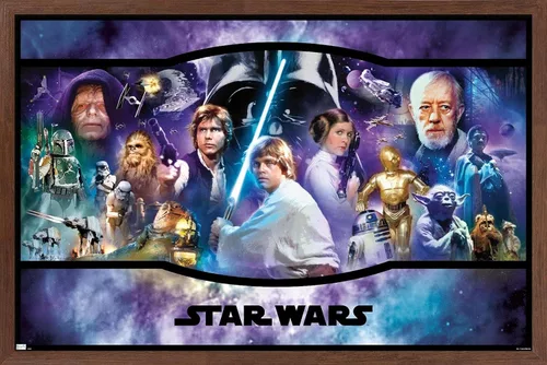 Vista 10 de Star Wars: Original Trilogy - Póster de pared con bandera, 22.4 pulgadas de largo x 14.7 pulgadas de ancho, versión enmarcada de madera de granero