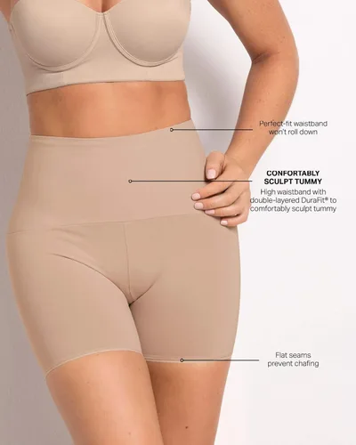 Vista 4 de Leonisa Pantalones cortos de compresión moderada de cintura alta para mujer faja moldeadora con control de abdomen