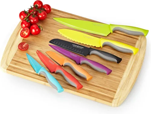 Vista 4 de Cook N Home Basics - Juego de cuchillos de cocina de acero inoxidable al carbono recubierto con fundas, cuchillas afiladas antiadherentes