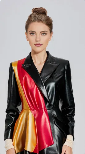 Vista 2 de Diseñador exclusivo medio peplum chaqueta de cuero genuino para las mujeres diseño multicolor negro rojo bronceado