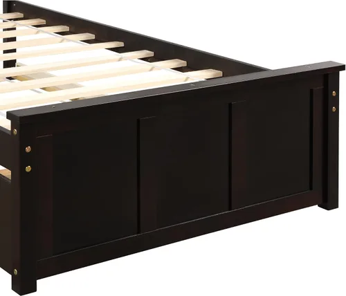 Vista 9 de Cama de plataforma con nido, marco de cama individual de madera minimalista y elegante, montaje simple y aspecto retro (espresso)