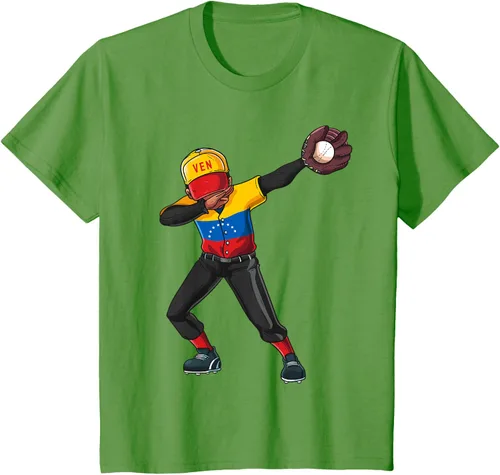 Vista 54 de Baseball Dabbing Venezuela Player Catcher Pitcher Hombres Niños Camiseta, Negro
