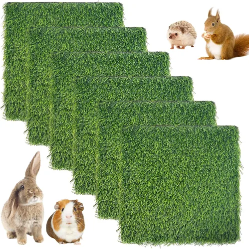 Vista 7 de Hamiledyi 2 alfombrillas artificiales de pasto de conejo de 11.8 x 11.8 pulgadas, reutilizables, almohadillas de orina de conejillo de indias
