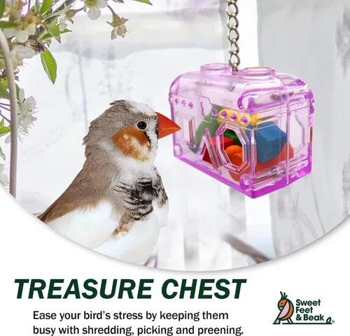 Vista 2 de Sweet Feet and Beak Cofre del tesoro grande o pequeño, juguete perfecto para jaula de pájaros, colorido, seguro, fácil de instalar, lavable