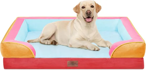 Vista 198 de Comfort Expression - Cama ortopédica para perros medianos, 28 x 19 pulgadas, cama impermeable y de apoyo de espuma con cojines removibles, sofá