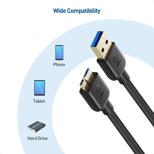 Vista 4 de Cable Matters Paquete de 2 cables micro USB 3.0 – 3 pies, cable de disco duro externo, cable USB a USB Micro B, compatible con Seagate, LaCie