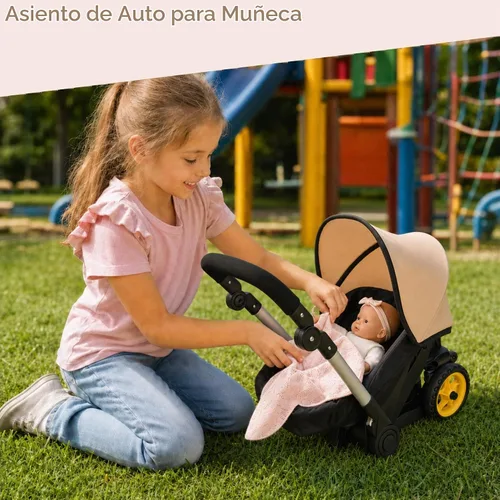 Vista 6 de Cochecito de coche de muñeca para bebé, cochecito convertible 2 en 1 y asiento de coche para niños, se adapta a muñecas de hasta 20 pulgadas