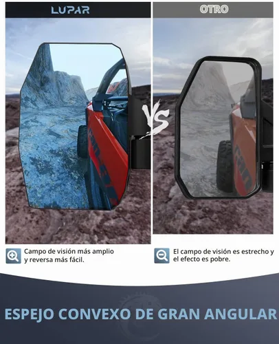 Vista 6 de Espejo Lateral UTV con Luces LED de Charco Espejos Retrovisores de Aluminio de Servicio Pesado se Ajustan a Barras de Jaula Antivuelco de 1.65"-2
