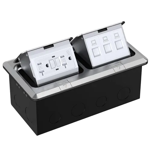 Vista 12 de WEBANG Kit eléctrico de caja de piso doble emergente, salida de receptáculo GFCI de acero inoxidable de 20 amperios, resistente a la intemperie