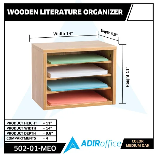 Vista 2 de AdirOffice Organizador de escritorio con estantes, estantes apilables de madera de 4 niveles, organizador de correo de archivos, almacenamiento