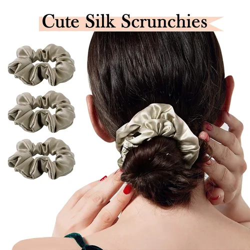 Vista 6 de Lazos para el cabello de seda de morera, prevención del encrespamiento y sin daños, accesorios para dormir y noche para mujeres (albaricoque)