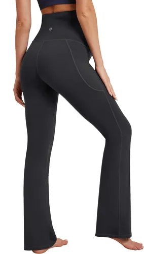 Vista 2 de IUGA Pantalones de maternidad con forro polar con bolsillos, pantalones de yoga de maternidad, pantalones de embarazo acampanados con corte de bota