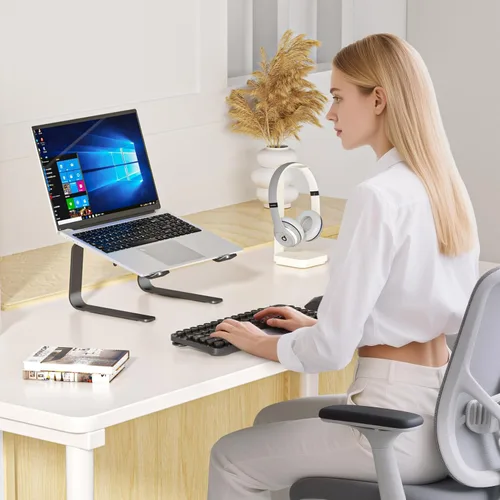 Vista 7 de suptek Soporte para computadora portátil de aluminio, soporte para computadora portátil ergonómico y desmontable para escritorio, elevador