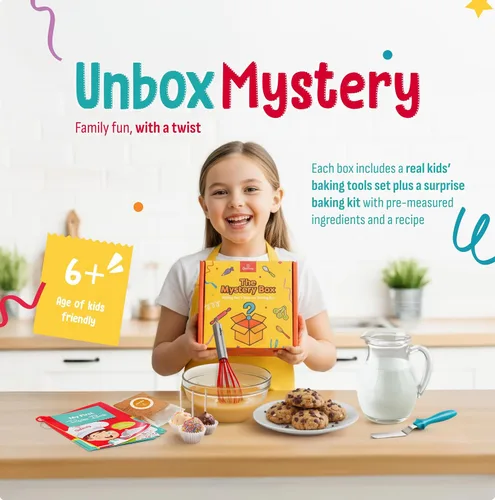 Vista 2 de Baketivity Caja misteriosa – Utensilios de cocina reales para niños – Accesorios de cocina seguros, duraderos y divertidos – Regalo para jóvenes