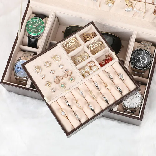 Vista 3 de LANDICI Joyero organizador para mujeres y niñas estuche grande de 2 capas para hombres con bandeja extraíble soporte de almacenamiento de joyas
