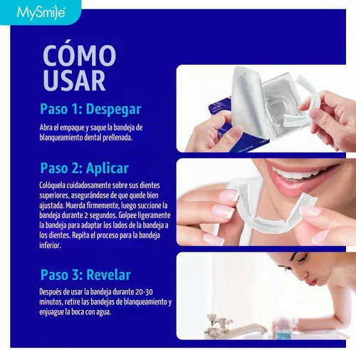 Vista 6 de MySmile Kit de bandejas blanqueadoras de dientes precargadas de 7 tratamientos con gel blanco de peróxido de hidrógeno al 12% para dientes