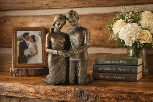 Vista 3 de Figura arrodillada de marido y esposa rezando, estatua de resina de 6.25 pulgadas, regalo religioso para parejas, decoración cristiana del hogar