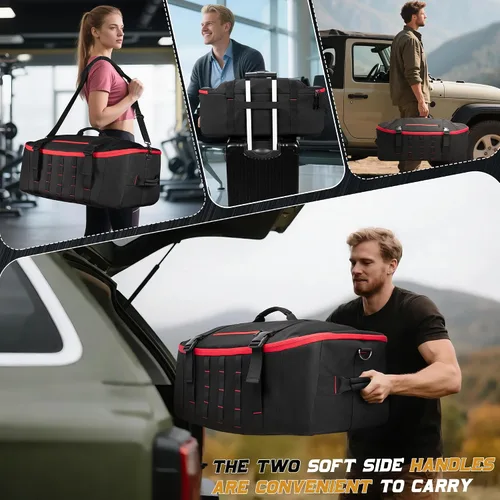 Vista 5 de Bolsa de lona táctica de 65 L con correas de mochila, bolsillo húmedo y divisores desmontables, mochila de lona para viajes, deportes y militares