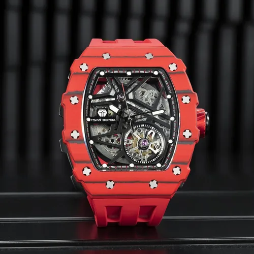 Vista 4 de Relojes automáticos para hombre, reloj impermeable hasta 164.0 ft, reloj analógico de esqueleto mecánico de lujo, correas de reloj de silicona
