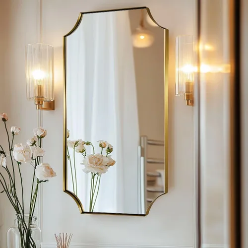 Vista 36 de ANDY STAR Espejo de baño de bronce cepillado, espejo festoneado de 24 x 36 pulgadas para baño, espejo rectangular de bronce antiguo con marco