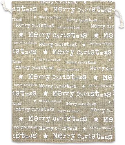 Vista 34 de 48 paquetes de 3x4 bolsas de regalo reutilizables de yute y arpillera con cordones (Feliz Navidad, X-Pequeño) - para regalos, favores de fiesta