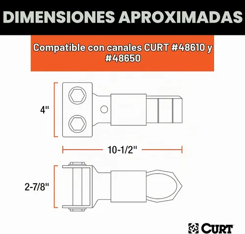 Vista 2 de CURT 25329 Acoplador de remolque ajustable para montaje en canal, bola de enganche de 2-5/16 pulgadas, 12,500 libras, negro