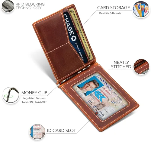 Vista 45 de SERMAN BRANDS RFID Blocking Wallet Slim Bifold - Genuine Leather Minimalist Front Pocket Wallets for Men with Money Clip Gift