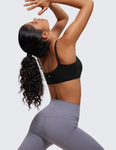 Vista 4 de CRZ YOGA - Brasier deportivo Butterluxe con tirantes delgados ajustables y cuello redondo, brasier con relleno sin varillas para entrenamiento y yoga