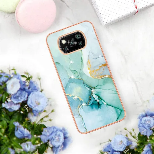 Vista 4 de Funda de teléfono para Xiaomi Poco X3 Pro Clear Siliocne Edge, rosa elegante diseño de mármol para Xiaomi Poco X3 Pro Funda a prueba de golpes Verde