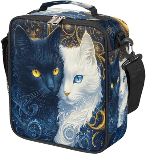 Vista 16 de Pardick Divertida bolsa de almuerzo aislada con calavera de fuego para adolescentes y niños, lonchera portátil reutilizable con correa