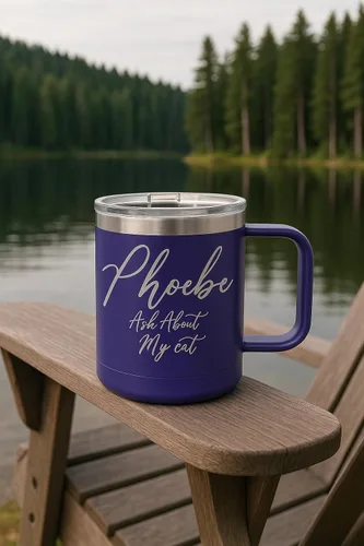 Vista 6 de Taza personalizada con recubrimiento en polvo de 15 oz con tapa personalizada grabada (negro)