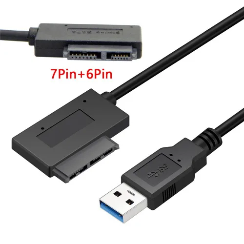 Vista 2 de cablecc USB 3.0 a 7+6 13pin Slimline Sata adaptador cable para portátil Cd DVD ROM unidad óptica