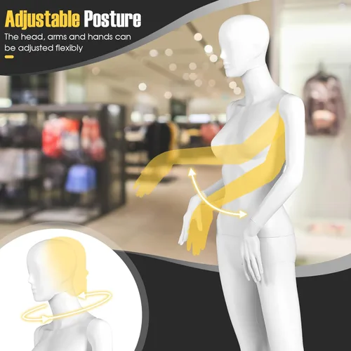 Vista 4 de Giantex Maniquí femenino de cuerpo completo de 70 pulgadas, forma de vestido de tamaño real con cabeza giratoria de 360°, diseño desmontable