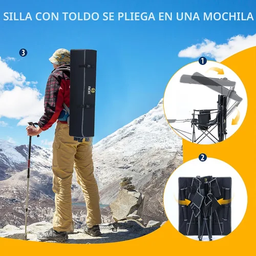 Vista 9 de Nice C Silla con toldo, silla de camping climatizada con batería, sillas de deportes al aire libre con sombra, sillas paraguas plegables con Paquete