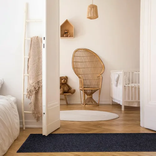 Vista 2 de Nuanchu 1 rollo de felpudo grande a rayas semiacabado de 17 x 29 pulgadas, tapete para puerta angosta, antideslizante, impermeable, para baño, Negro