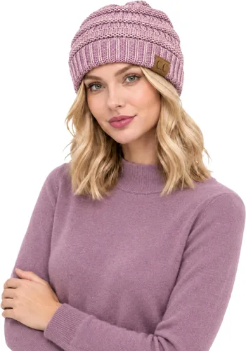 Vista 47 de C.C Exclusives Gorro de Punto de Cable - Gorros Gruesos, Suaves y Cálidos de Punto Grueso Chenille Teniente Mel Gris