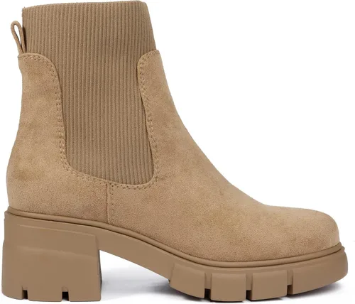 Vista 4 de REDTOP Botas Chelsea elásticas para mujer, tacón grueso, plataforma, suela de lengüeta, botines al tobillo