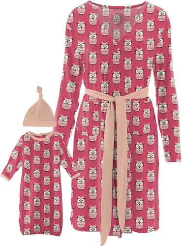 Vista 3 de KICKEE - Bata de descanso de longitud media con estampado para mujer, juego de bata con canasta, viscosa súper suave de bambú