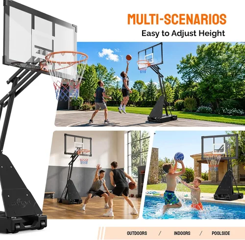 Vista 8 de PEXMOR Aro de baloncesto portátil de 4.92-10 pies con tablero de 44